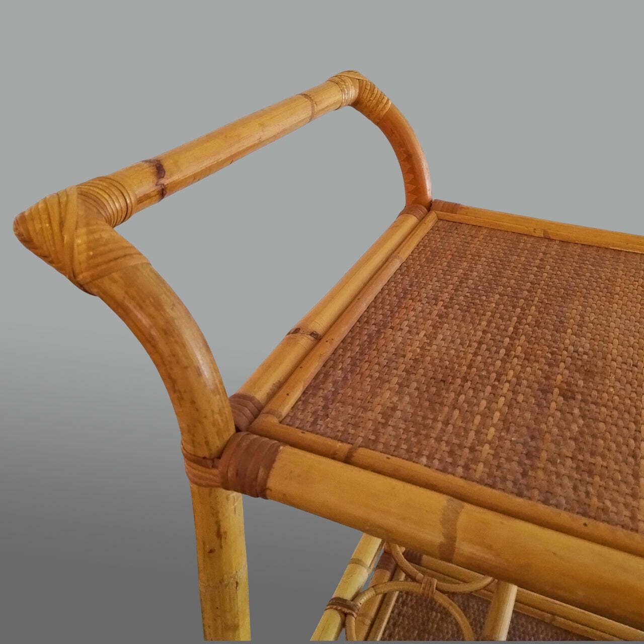1960s Luxury Handcrafted And Elegant Bar Cart In Bamboo E Rattan. Made In Italy photo buy