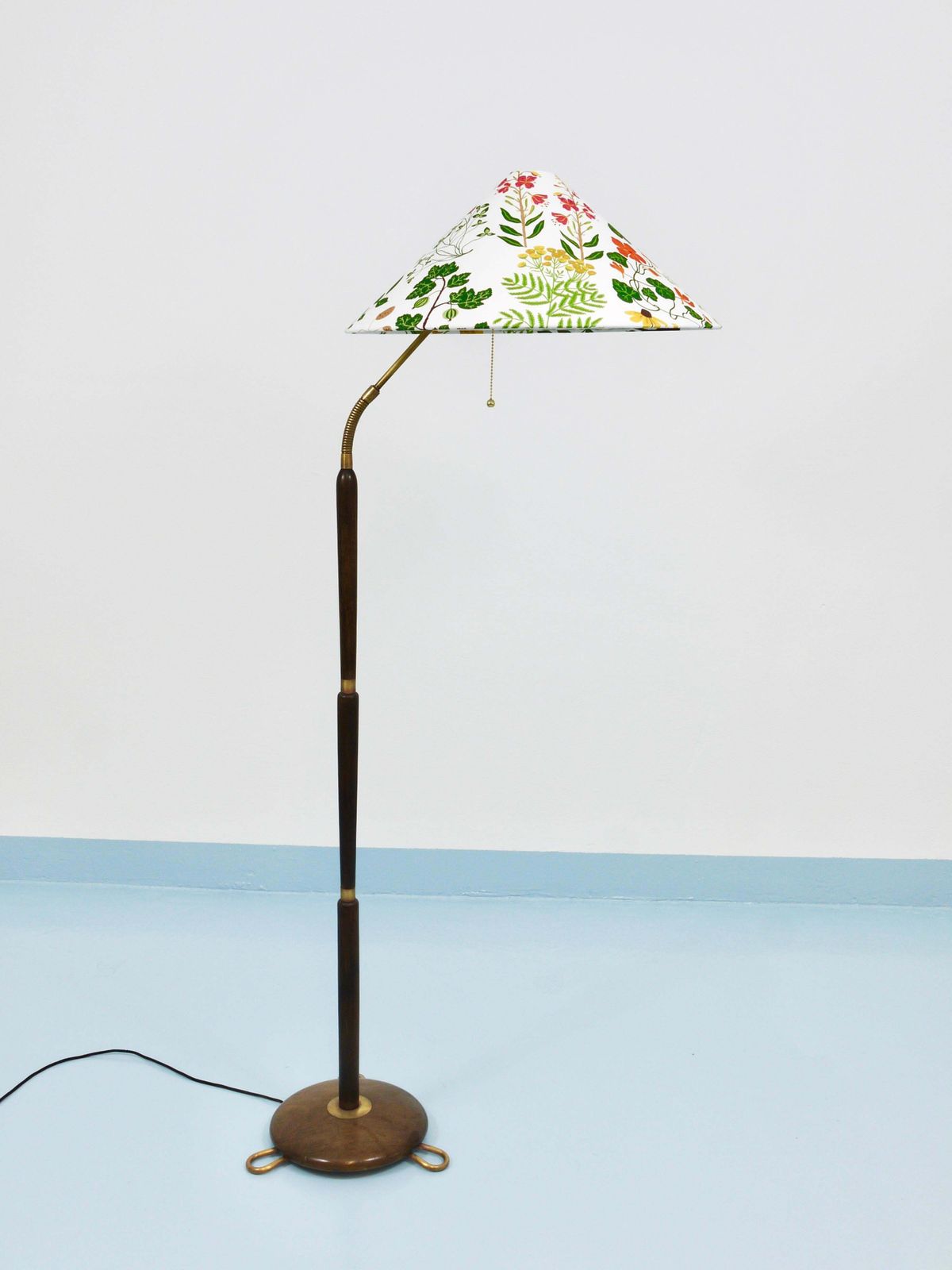 1940s Adjustable Walnut & Brass Floor Lamp, Rupert Nikoll Vienna, Austria, 1950s photo for sale