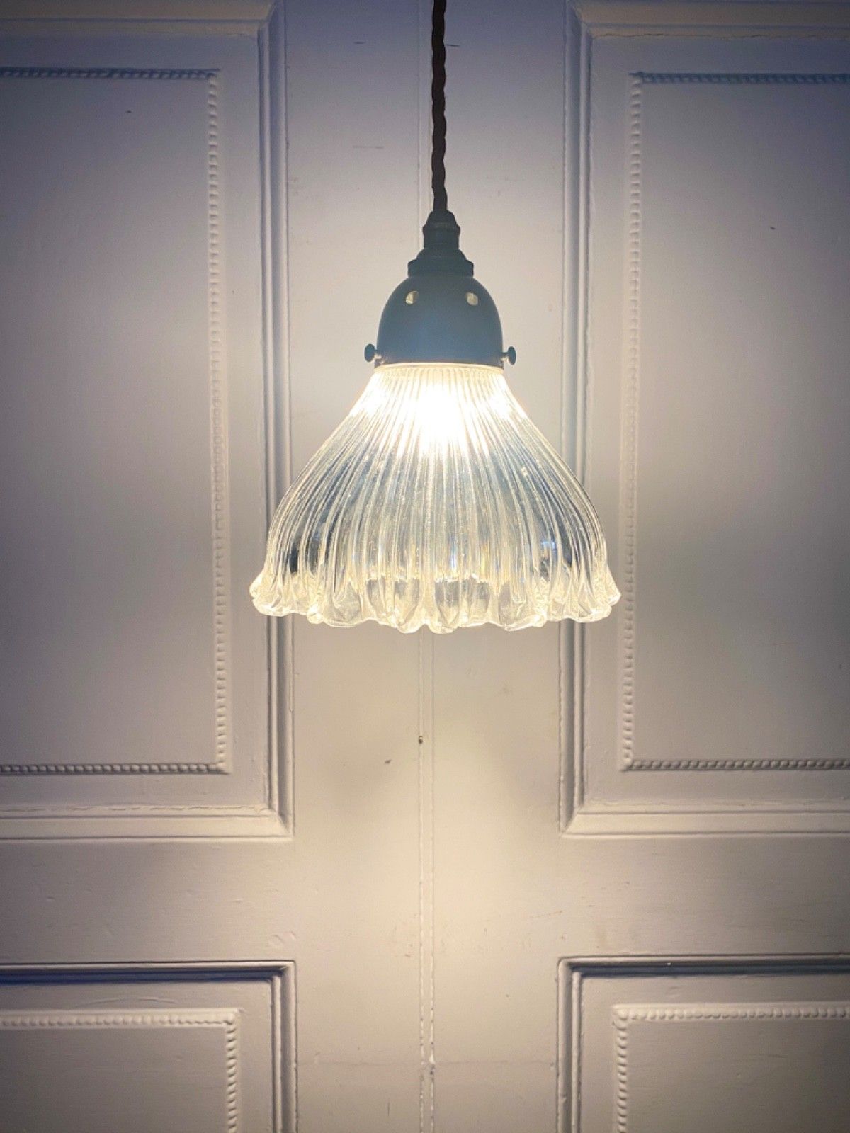 Vintage Holophane Prismatic Glass Pendant Ceiling Light.
