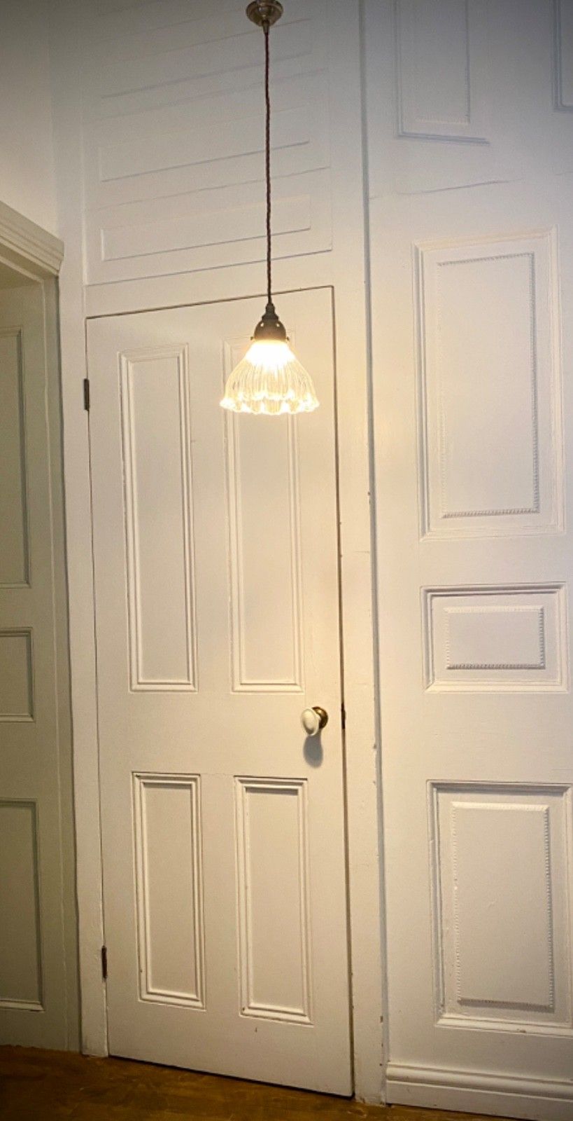 Vintage Holophane Prismatic Glass Pendant Ceiling Light. photo furniture