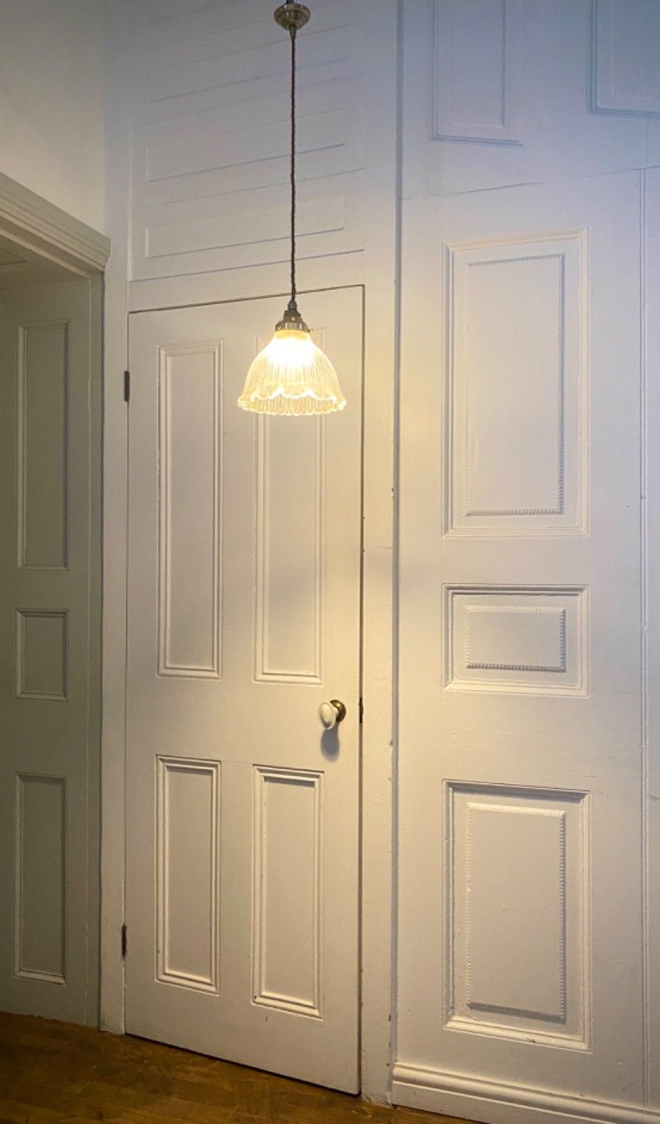 Vintage Holophane Prismatic Glass Pendant Ceiling Light. photo furniture