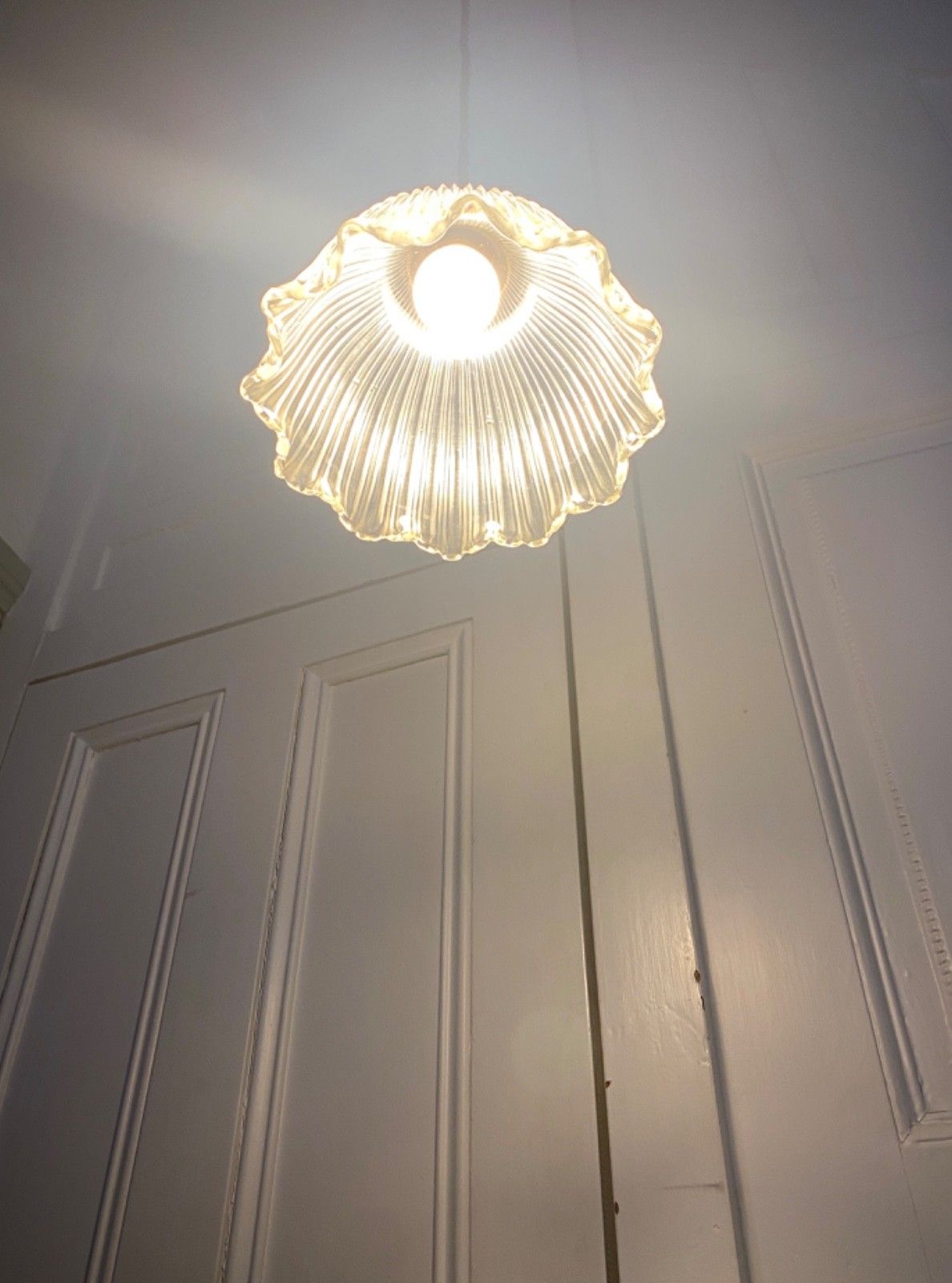 Vintage Holophane Prismatic Glass Pendant Ceiling Light. photo for sale