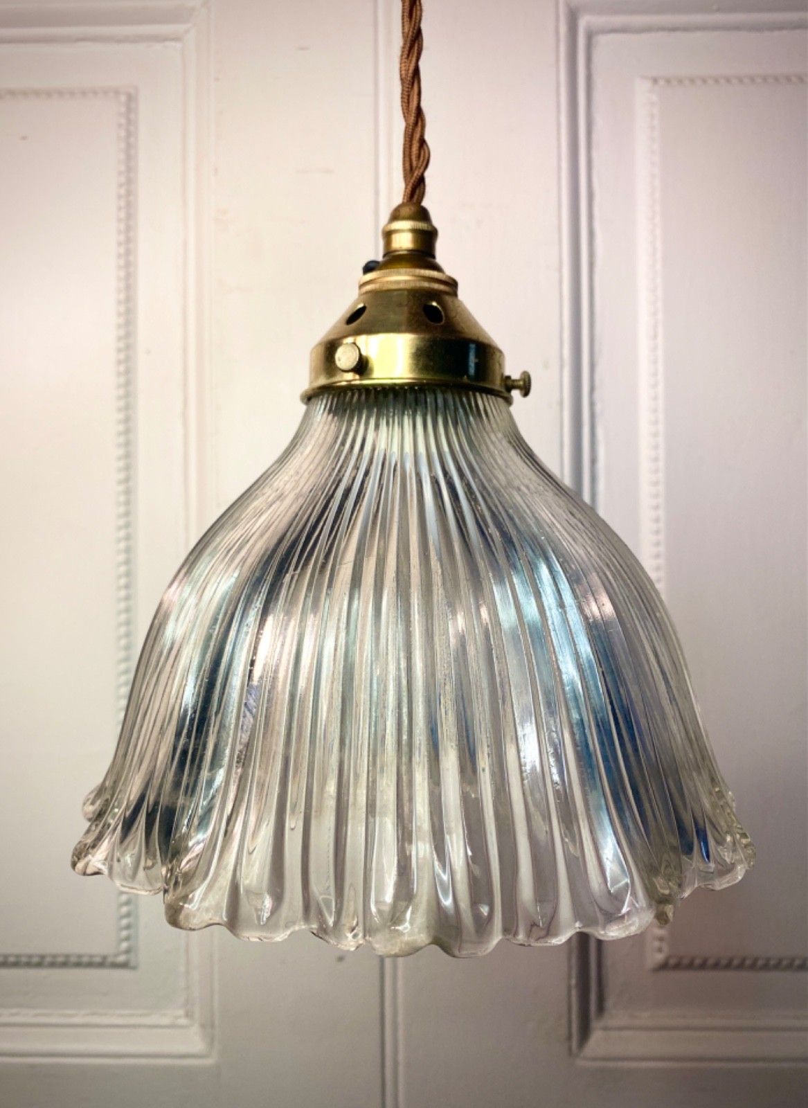 photo furniture Vintage Holophane Prismatic Glass Pendant Ceiling Light.