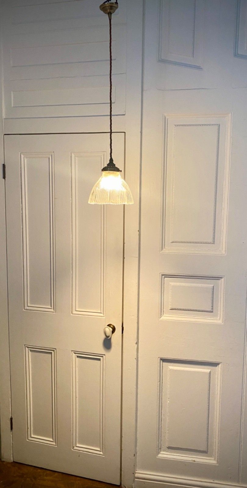 Vintage Holophane Prismatic Glass Pendant Ceiling Light. photo furniture