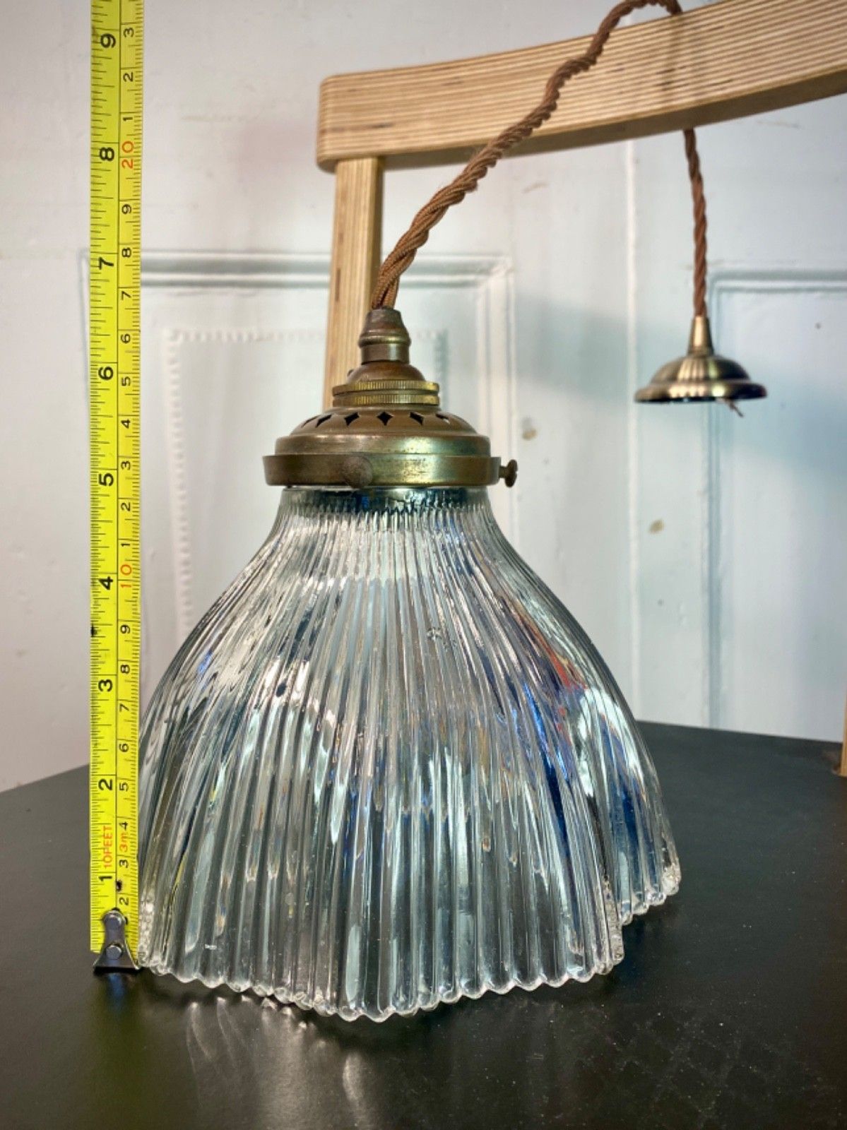 photo furniture Vintage Holophane Prismatic Glass Pendant Ceiling Light.