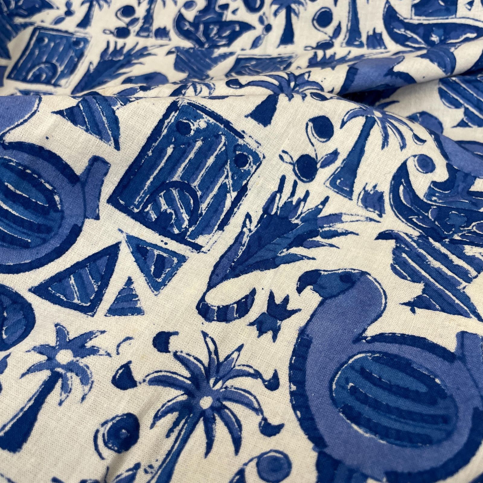 photo furniture Hand Printed Indian Fabric 296x147cm Dodo Bird Pattern Block Blue White Tapestry Cotton Handmade Craft Dress Making Traditional Cloth India