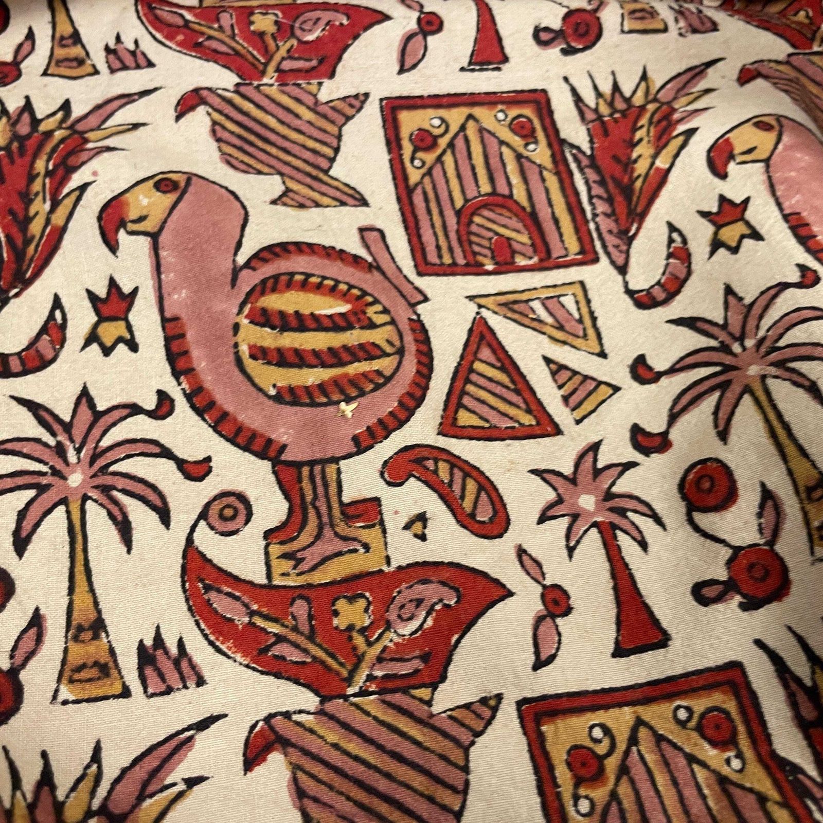 Hand Printed Indian Fabric 168x165cm Dodo Bird Pattern Block Pink Red Tapestry Cotton Handmade Craft Round Making Traditional Cloth India photo 50.0