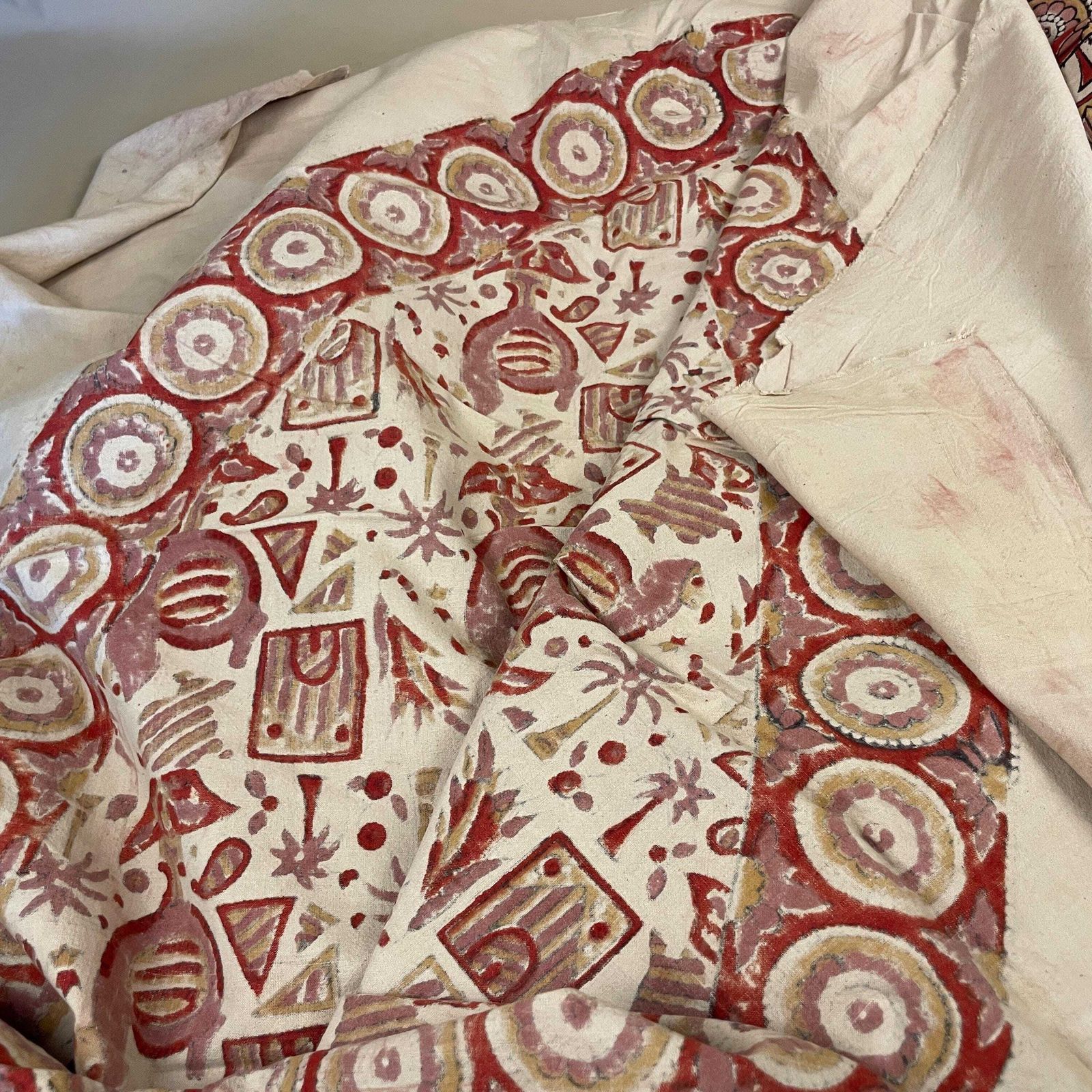 photo furniture Hand Printed Indian Fabric 168x165cm Dodo Bird Pattern Block Pink Red Tapestry Cotton Handmade Craft Round Making Traditional Cloth India