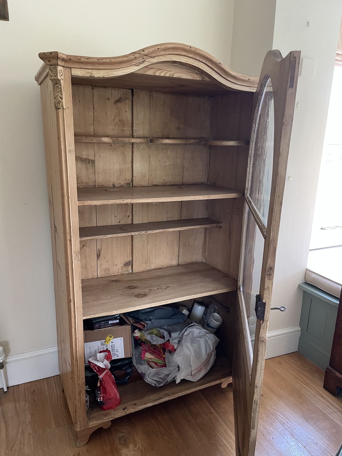 Antique Dutch Pine Glass Fronted Display Cupboard photo vinterior