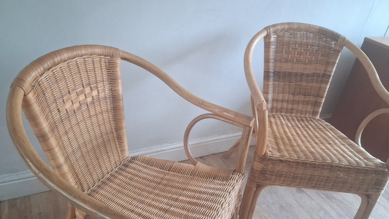 Pair Of 1980s Rattan Boho Mid Century Bentwood Armchairs photo furniture