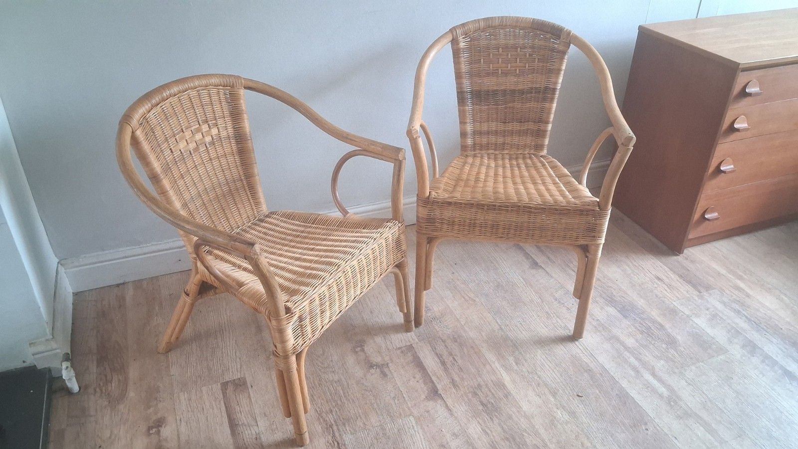 Pair Of 1980s Rattan Boho Mid Century Bentwood Armchairs photo 115.0