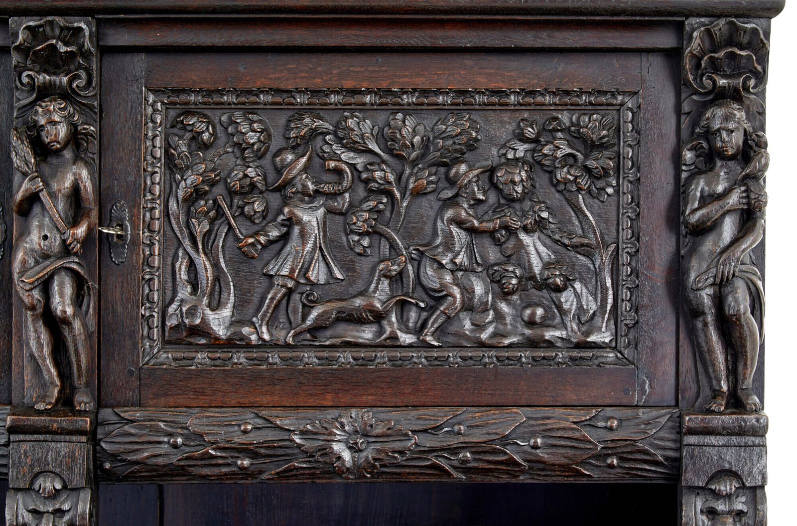 Large 19th Century Flemish Carved Oak Cabinet photo for sale