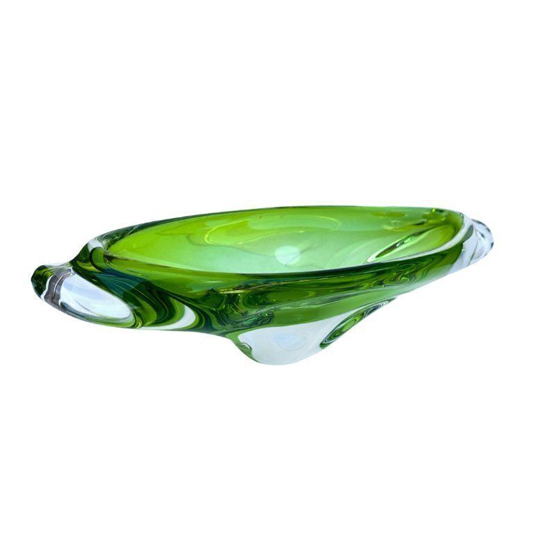 Green Glass Bowl, Designed By J. Broz, Skrdlovice, Czechoslovakia, 1960s. photo for sale