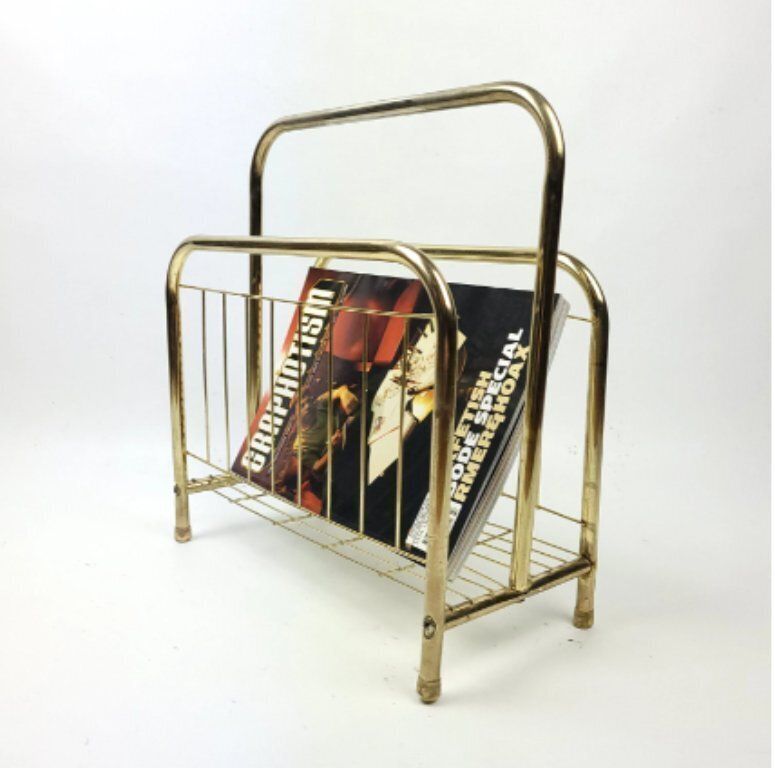 photo furniture Modernist, Gold, Newspaper Basket, Belgium 1980s.