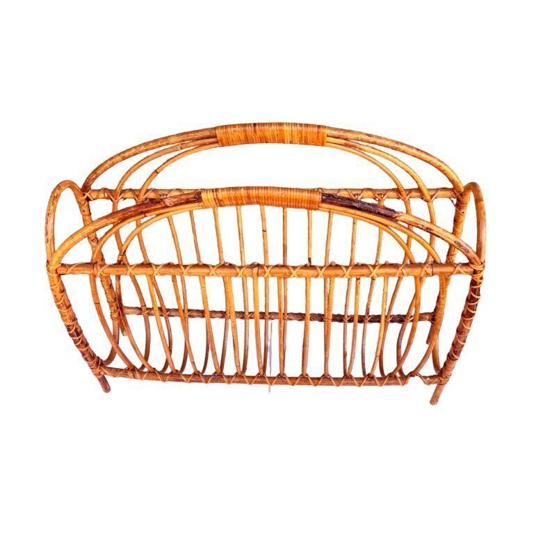 Wicker Newspaper Rack, Scandinavian Style, Denmark, 1970s photo vintage