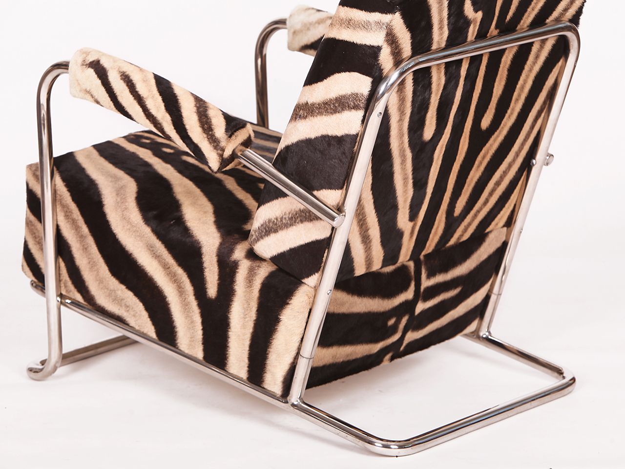 Rare Tubular Steel Loungechair Zebra Hide By Fa. Hynek Gottwald, 1930s photo vintage