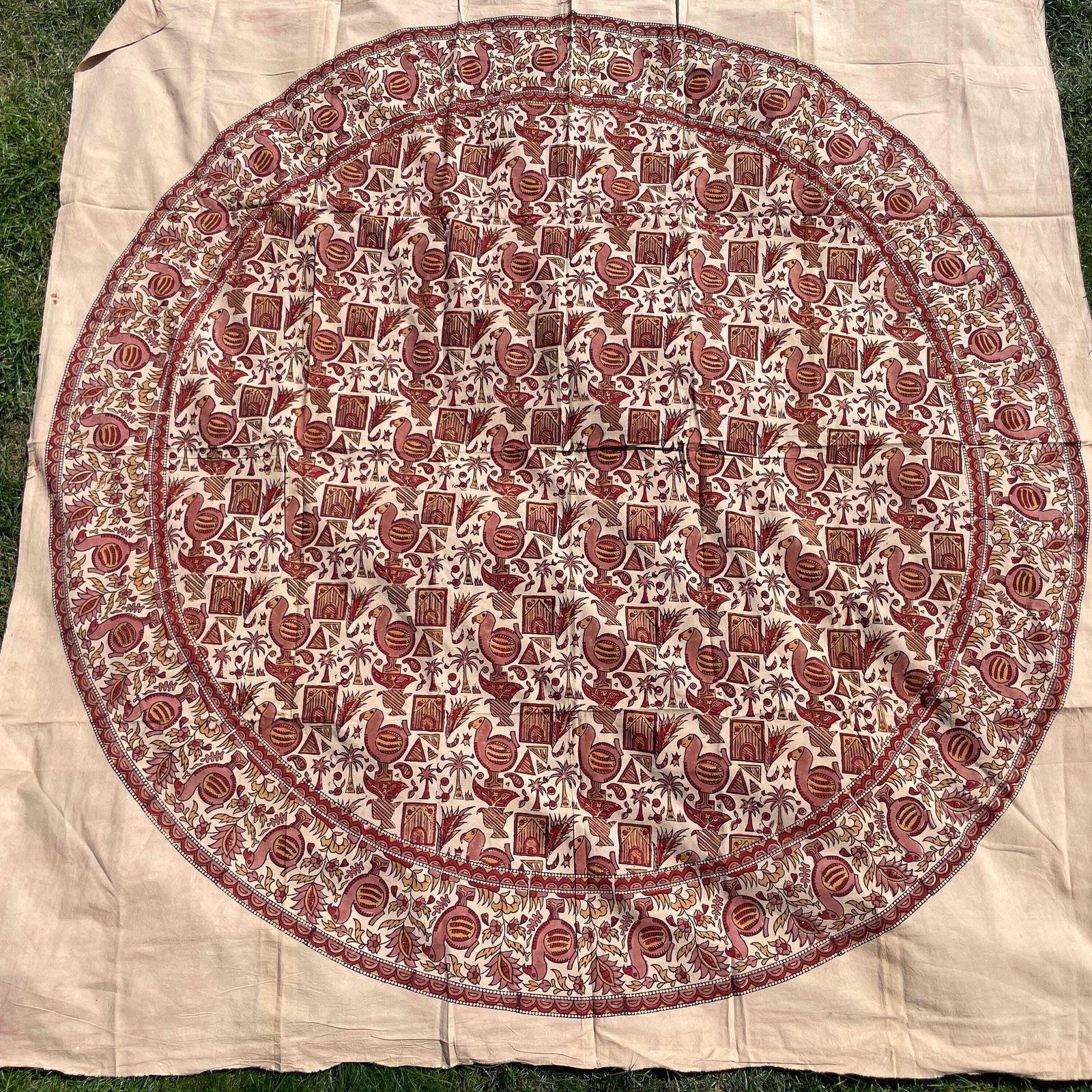 photo furniture Hand Printed Indian Fabric 171x162cm Dodo Bird Pattern Block Pink Red Tapestry Cotton Handmade Craft Round Making Traditional Cloth India