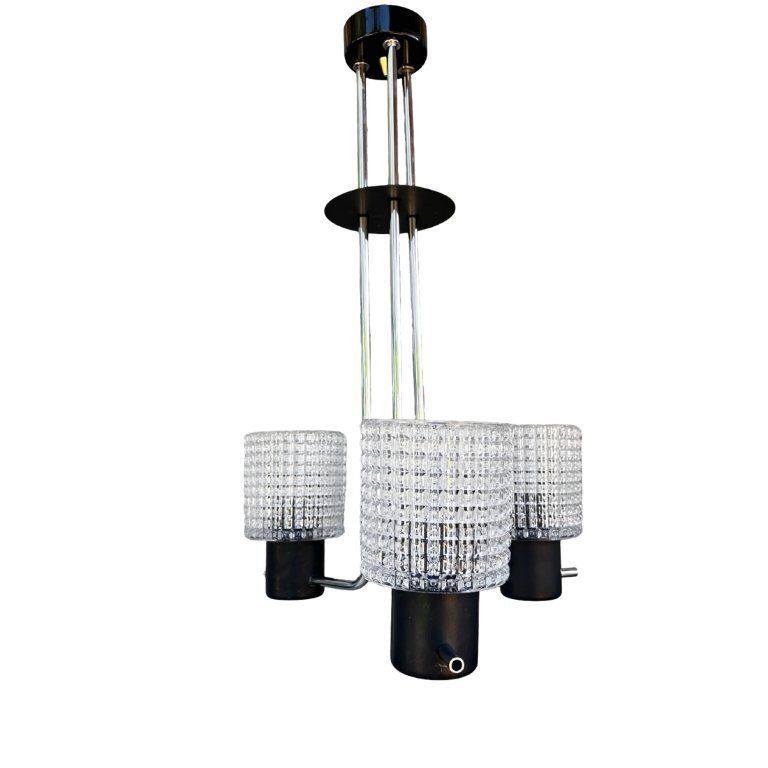 Elektroinstala Jílové Pendant Lamp, Czechoslovakia, 1970s, Embossed Glass, Modernism photo vintage