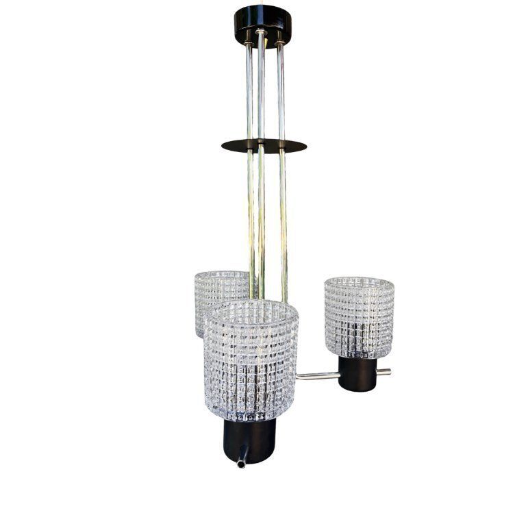 photo for sale Elektroinstala Jílové Pendant Lamp, Czechoslovakia, 1970s, Embossed Glass, Modernism