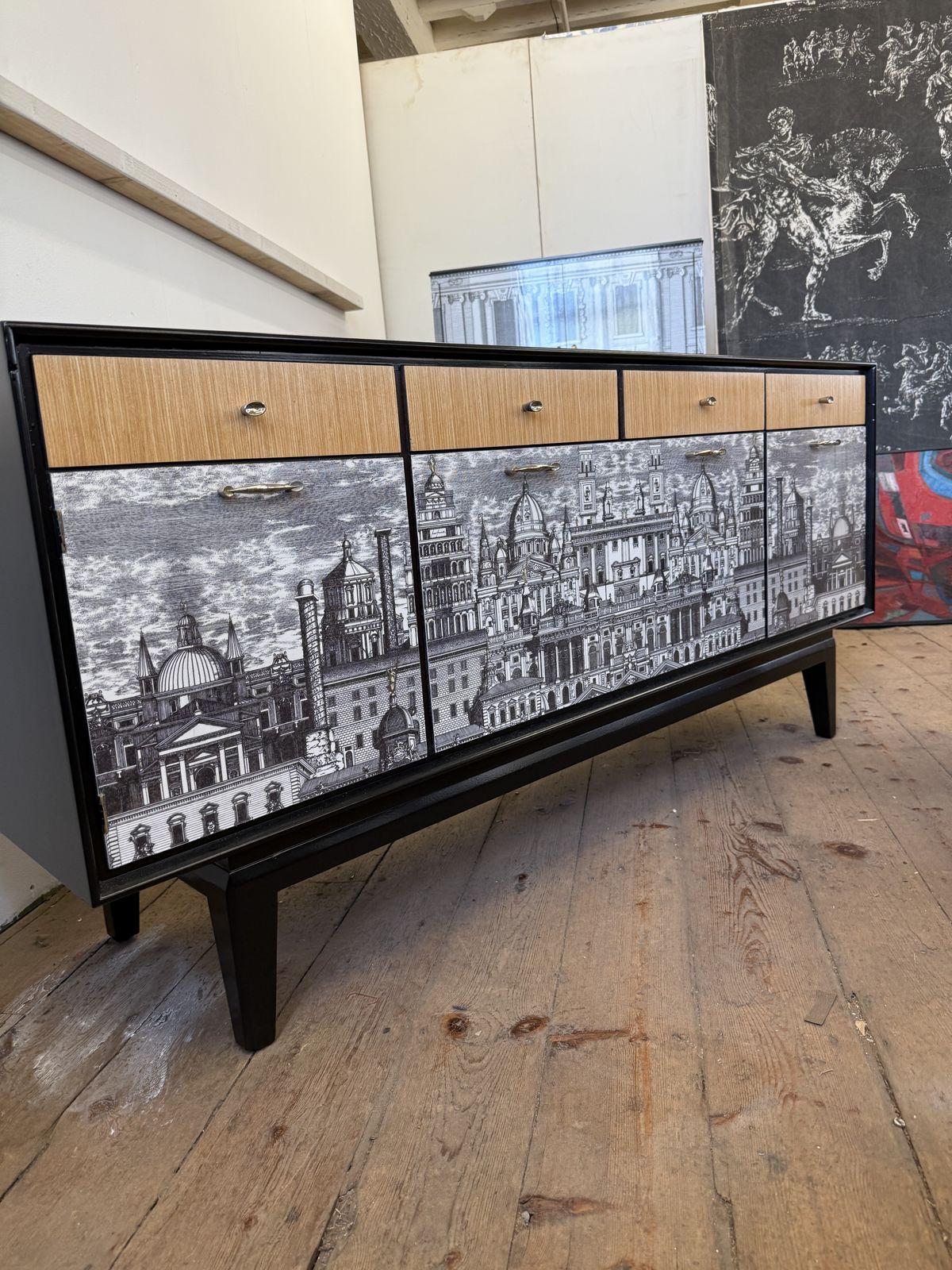 Vintage Sideboard Credenza Fornasetti Embellished Italian photo for sale