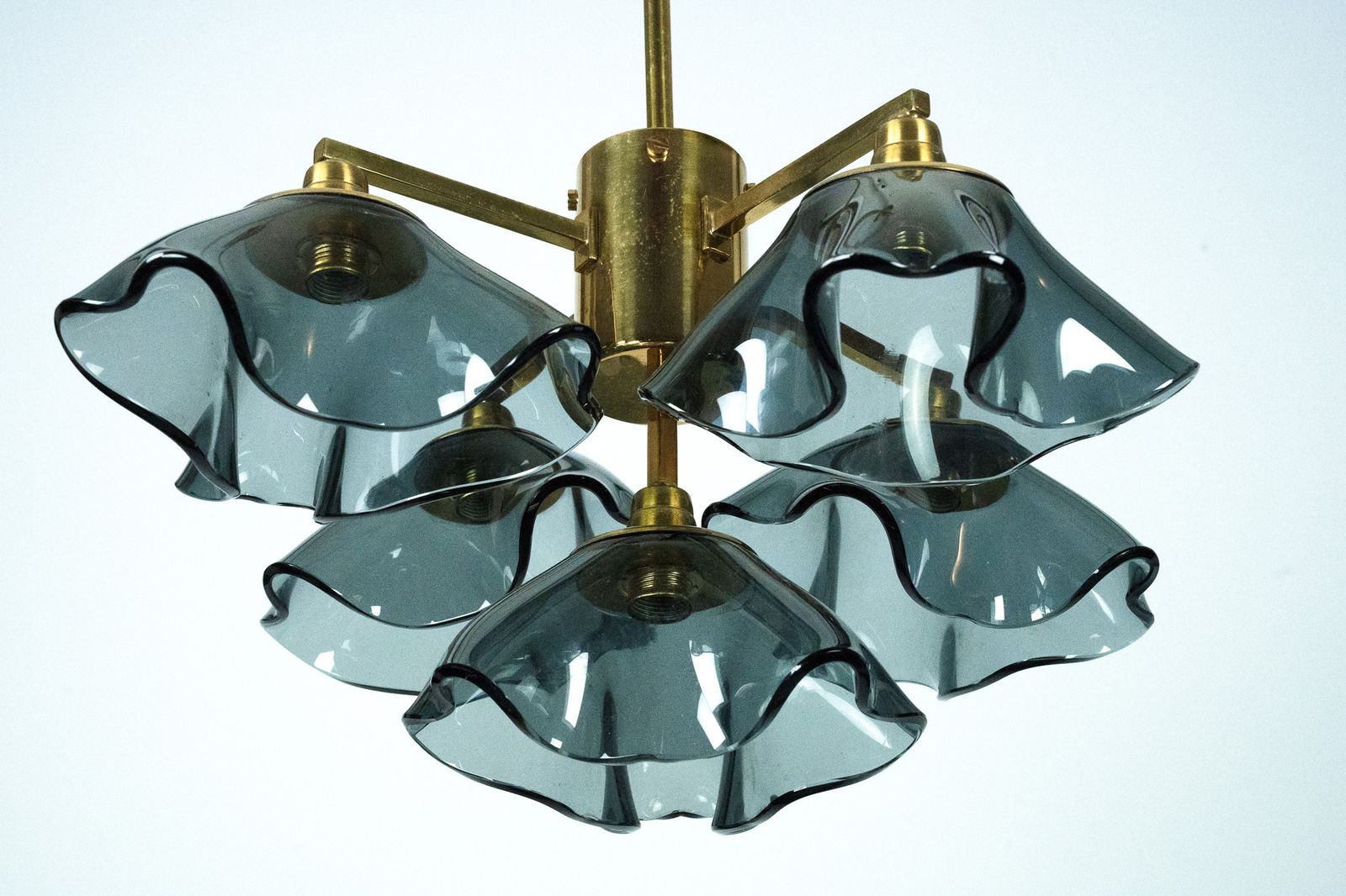 Italian Five Arm Chandelier In Smoked Vistosi Glass And Brass, 1970s photo buy