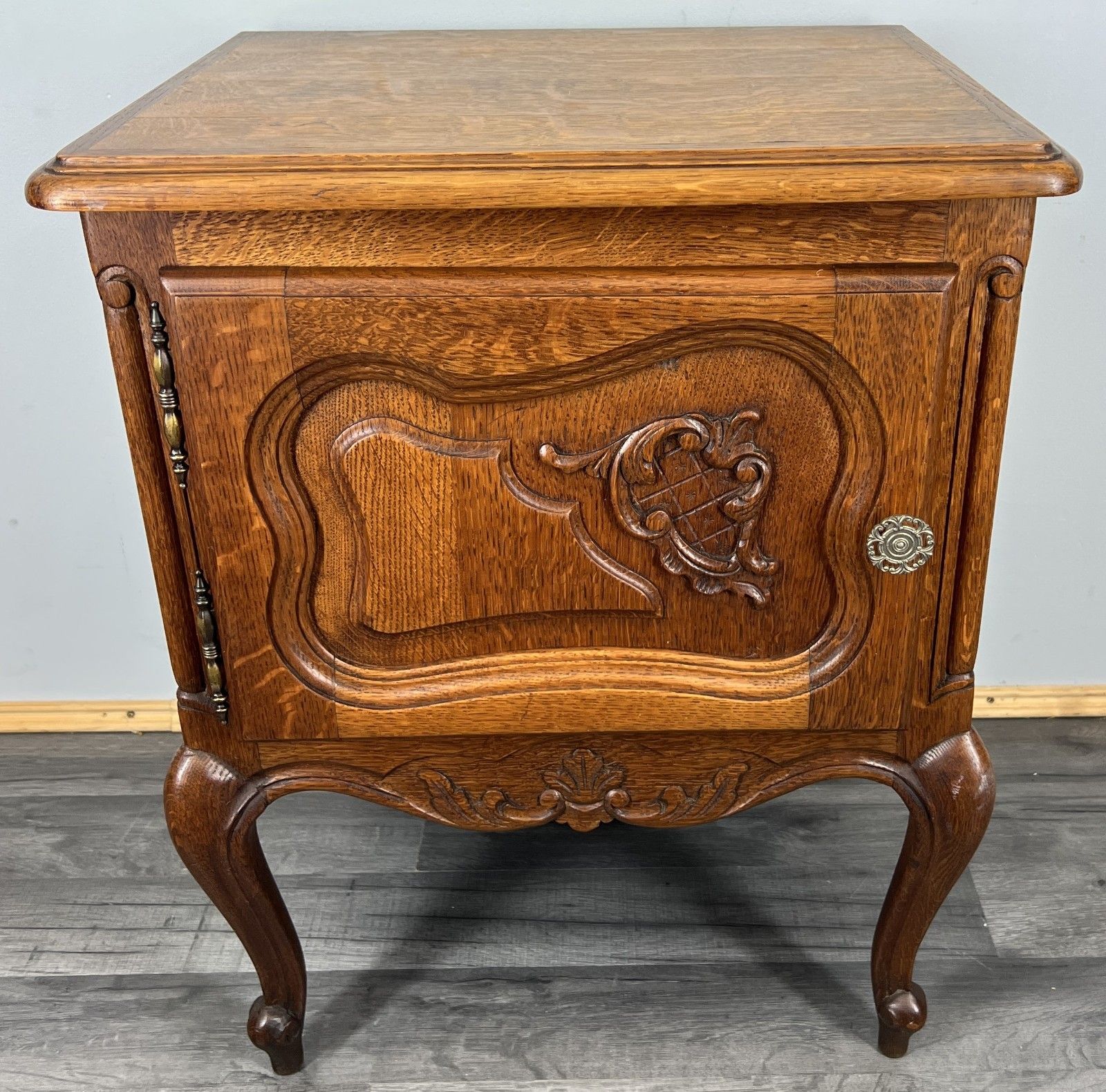 Pair Of  Bedside Tables Vintage French Louis Oak Nightstands Cabinets Lot 4272 photo for sale
