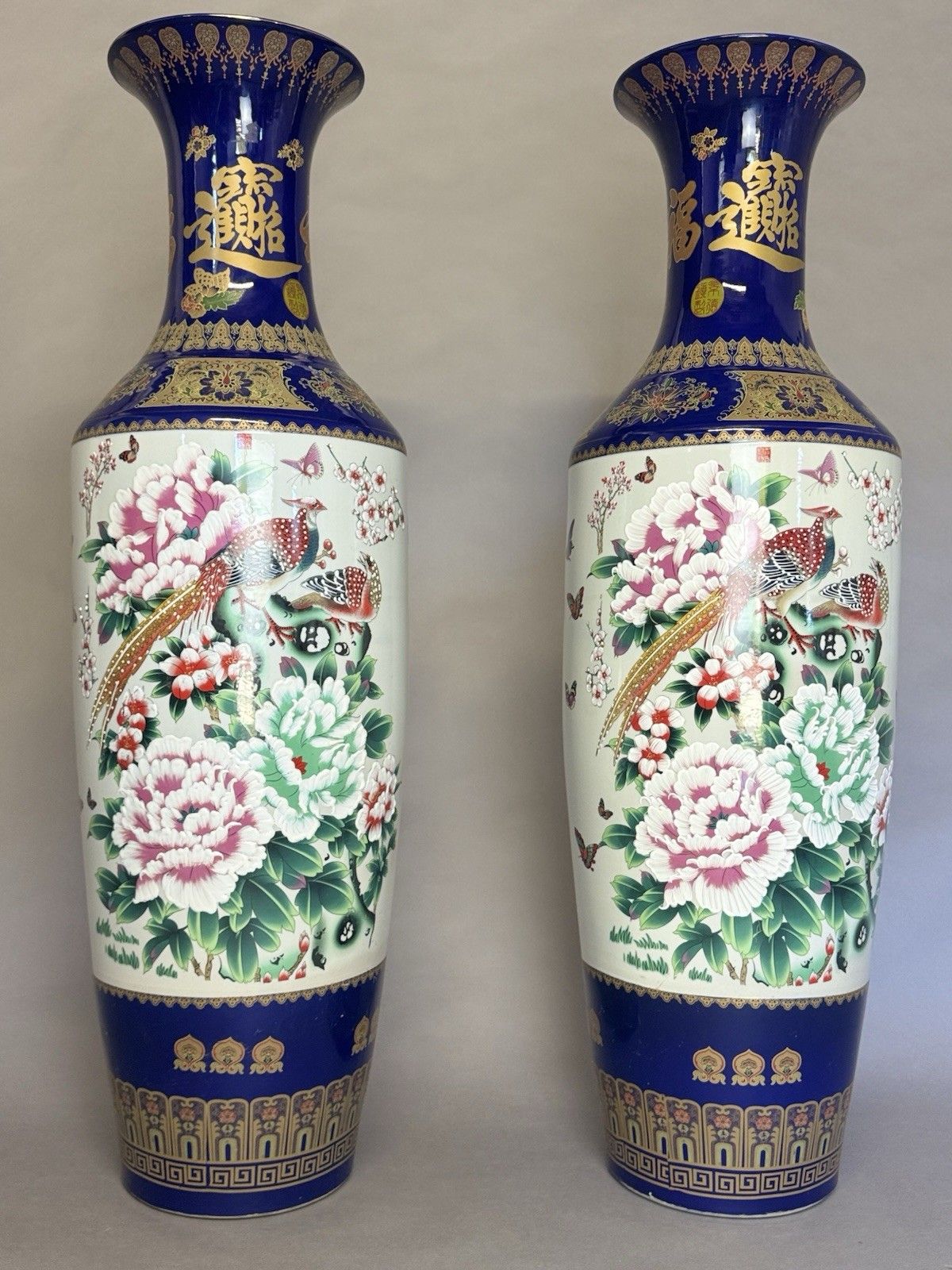 Majestic Pair Of Large Chinese Cobalt Blue & Gold Porcelain Floor Vases photo buy