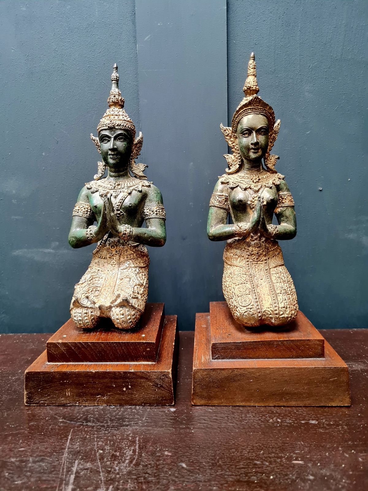 Pair Of Early 20th Century Solid Bronze Thai Temple Guardians   Thepphanom photo Art