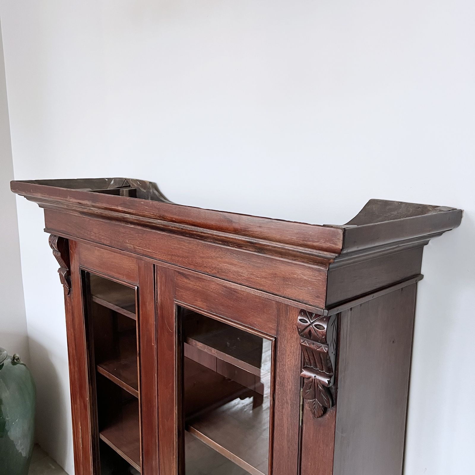 Wooden Glazed Shelving Unit photo vintage