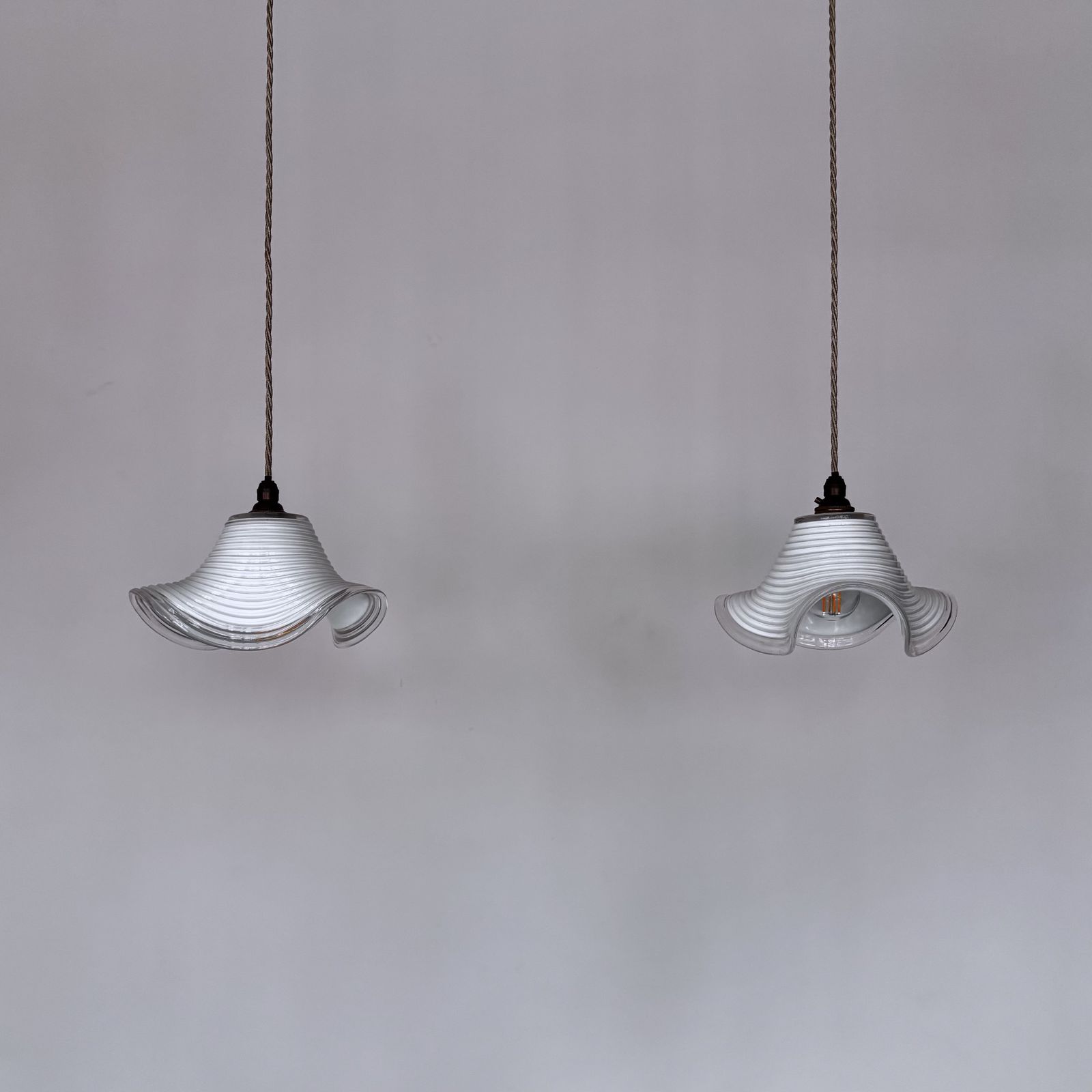 Pair Of Italian Murano White Fluted Glass Shades