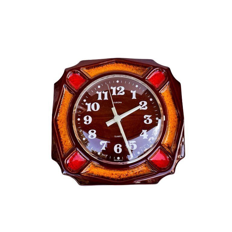 Kitchen Wall Clock Europe, Germany, 1970s. Vintage Retro Ceramic Frame photo Home Decor