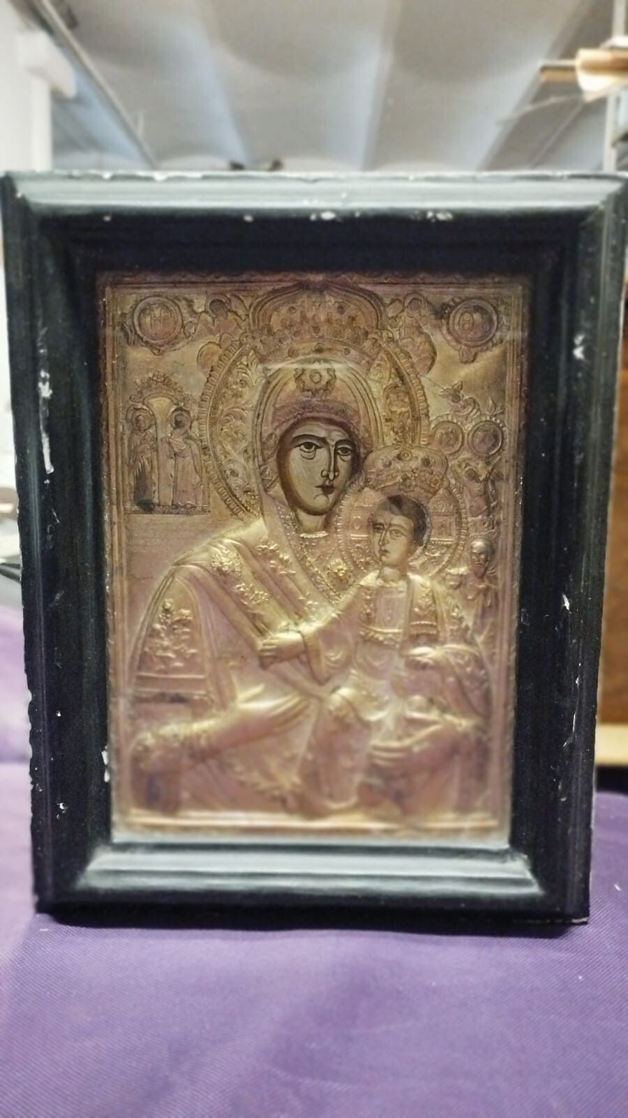 Art Russian Painted Icon Golden Frame 20th Century Sacred Art photo