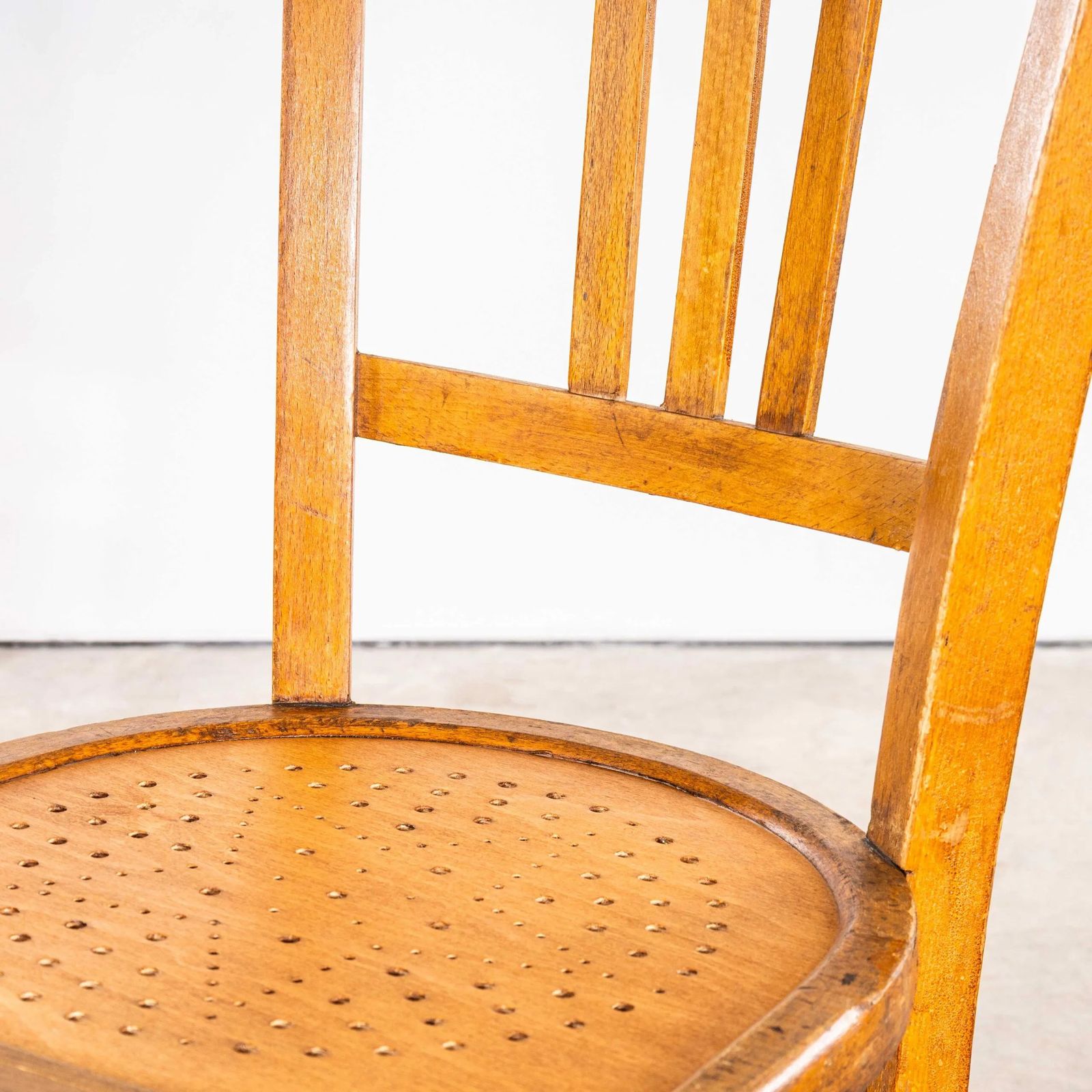 1930’s French Farmhouse Perforated Seat Dining Chairs – Set Of Eight photo vintage
