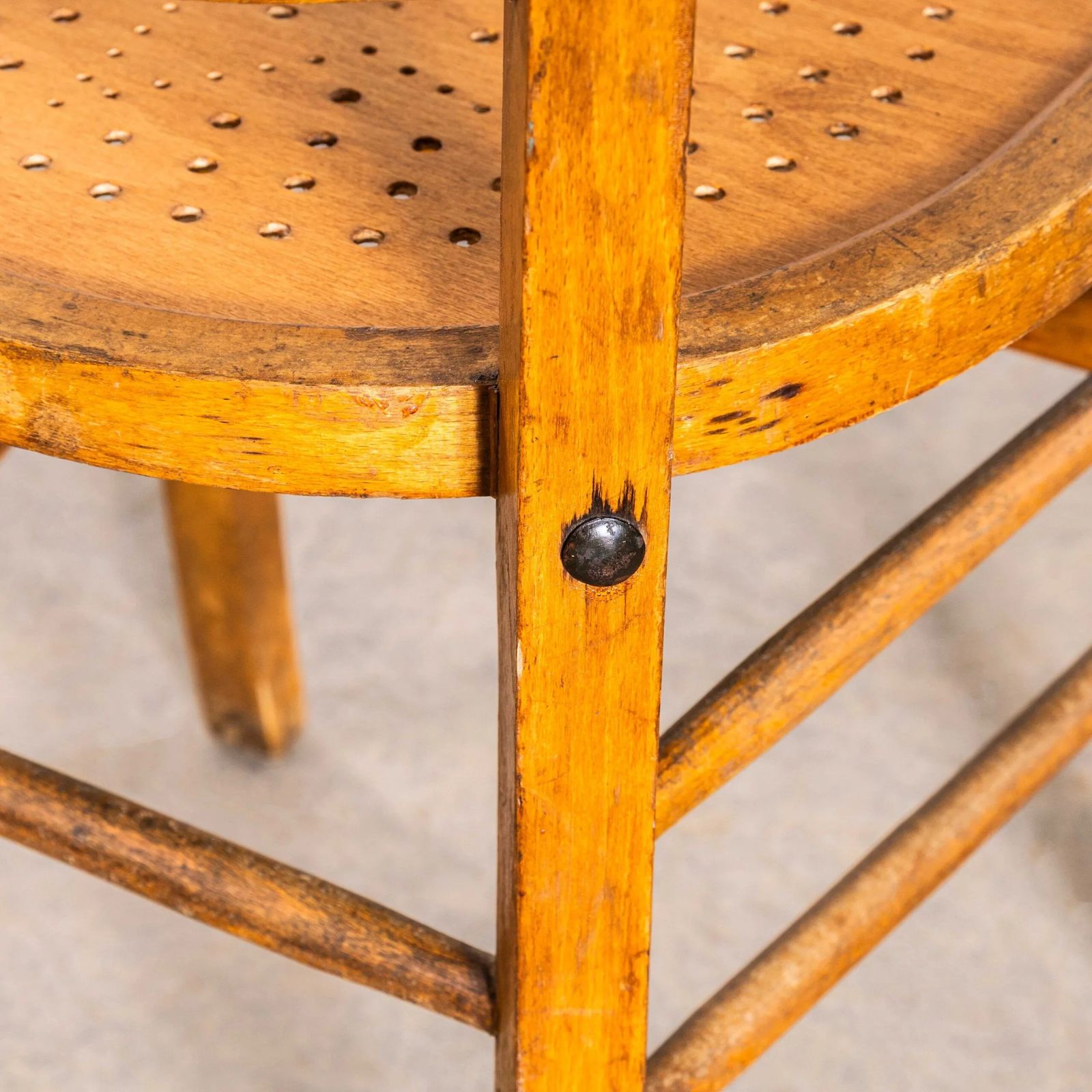 photo for sale 1930’s French Farmhouse Perforated Seat Dining Chairs – Set Of Eight
