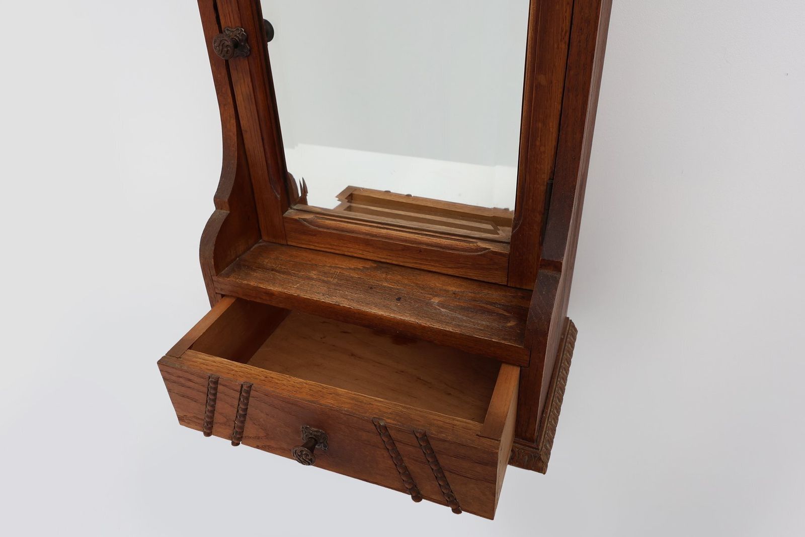 Art Deco Wooden Shaving Cabinet With Beveled Mirror, France, 1920s photo Furniture