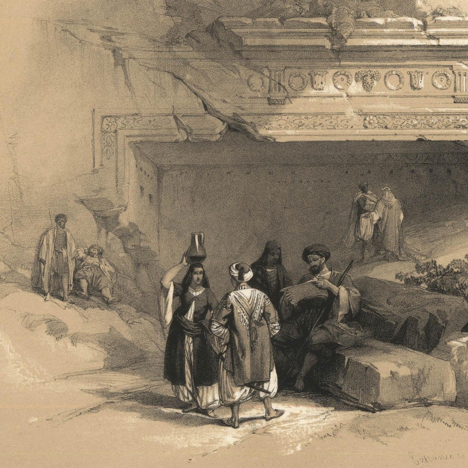 Louis Haghe After David Roberts Lithograph, Entrance To The Tomb Of Kings photo Art