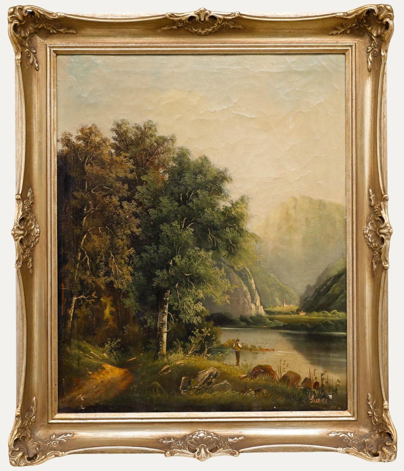 Giani Framed 19th Century Oil, Fishing In The Mountains