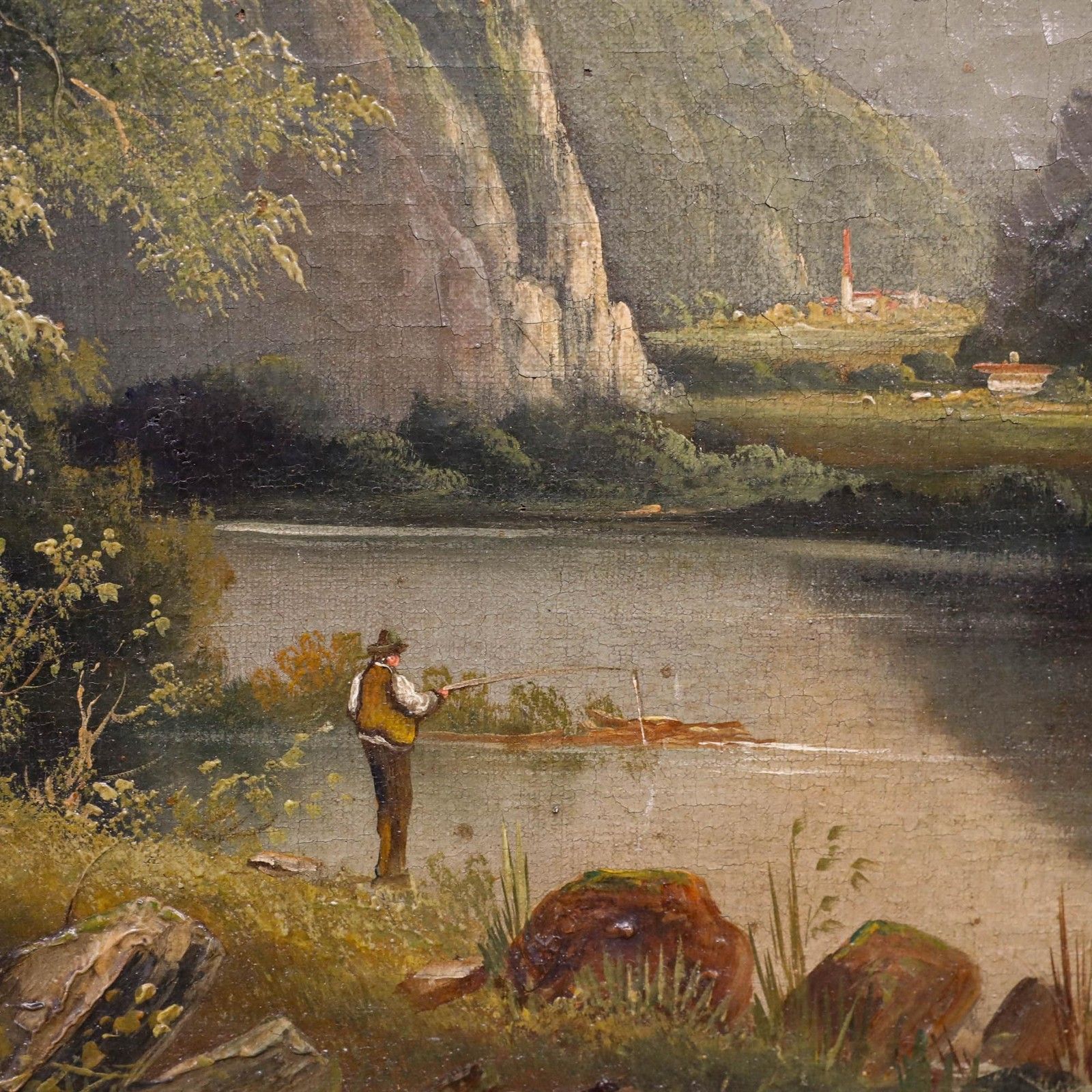 Giani Framed 19th Century Oil, Fishing In The Mountains photo Art