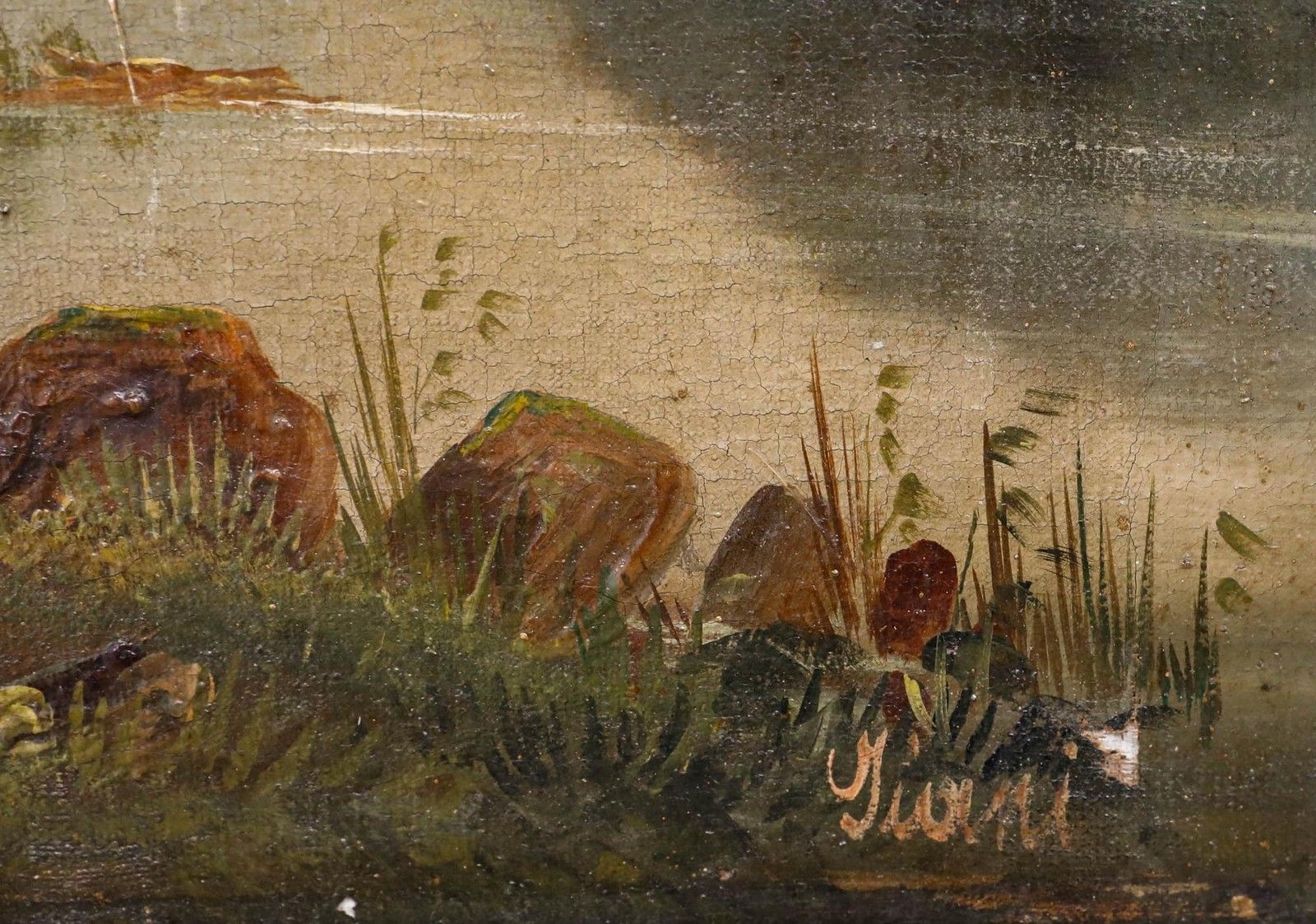 Giani Framed 19th Century Oil, Fishing In The Mountains photo vinterior
