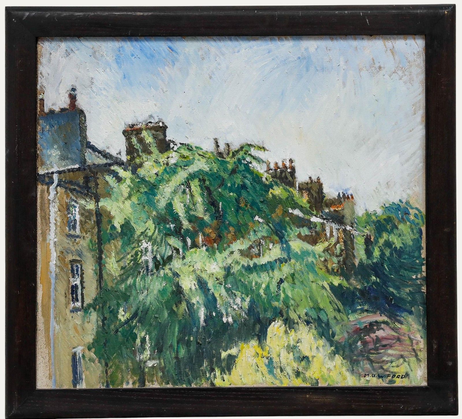 Mark Ford Impasto 20th Century Oil, Chimneys And Trees