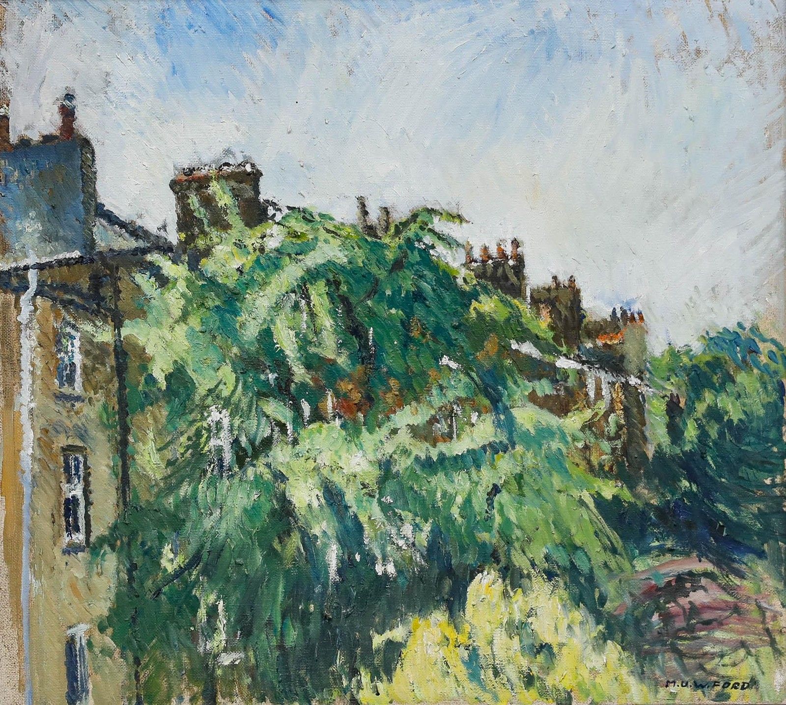 Mark Ford Impasto 20th Century Oil, Chimneys And Trees photo furniture
