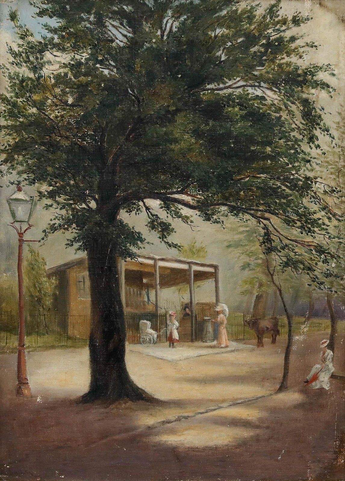 Framed Late 19th Century Oil A Stroll In The Park photo furniture