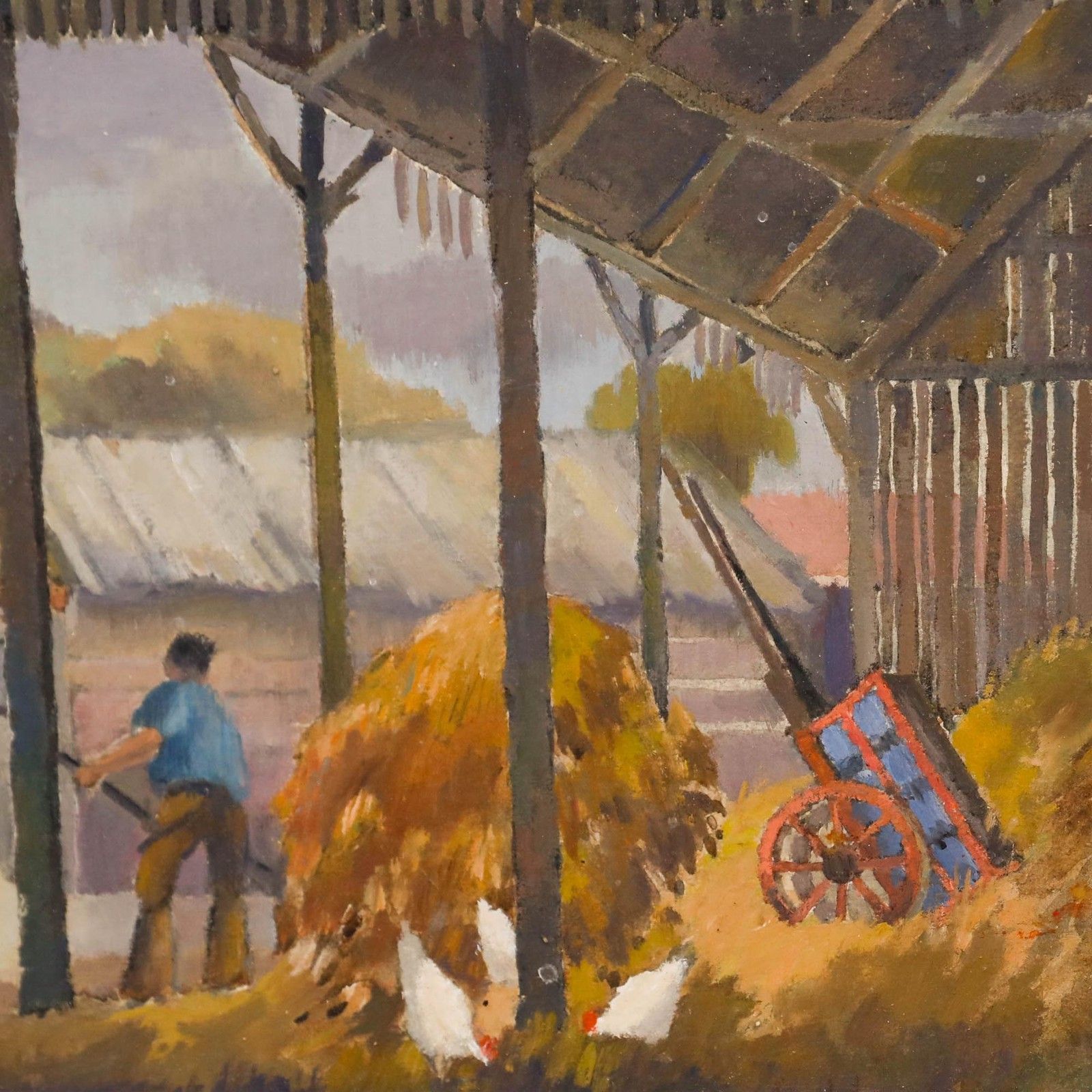 Circle Of Harry Epworth Allen (1894 1958) Framed Gouache, The Farmyard photo Art