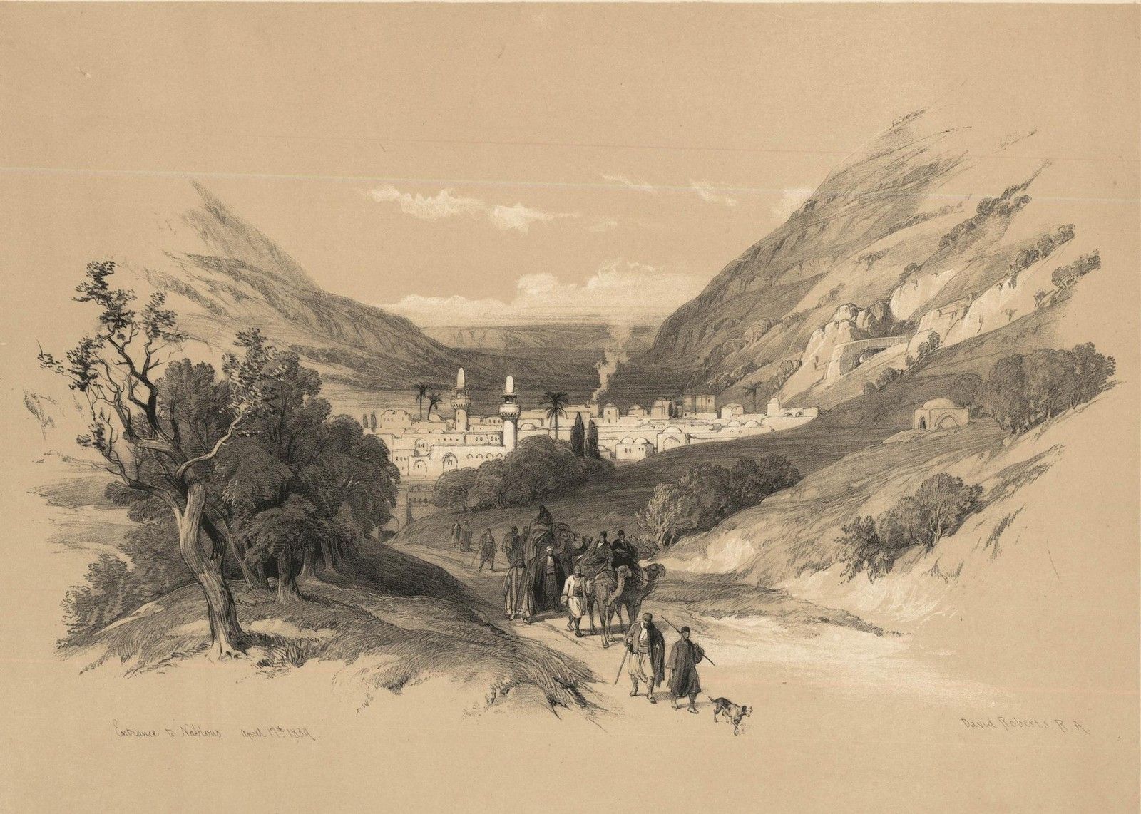 Louis Haghe After David Roberts 19th Century Lithograph, Entrance To Nablous photo furniture