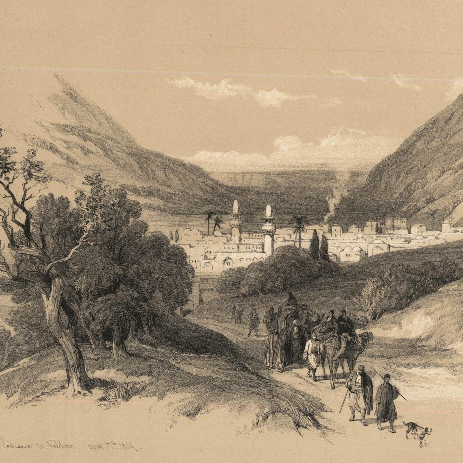 Louis Haghe After David Roberts 19th Century Lithograph, Entrance To Nablous photo Art