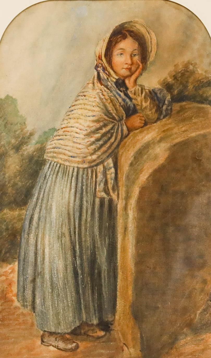 Manner Of William H Hunt (1827 1910) Watercolour, Girl Leaning On A Rock photo furniture