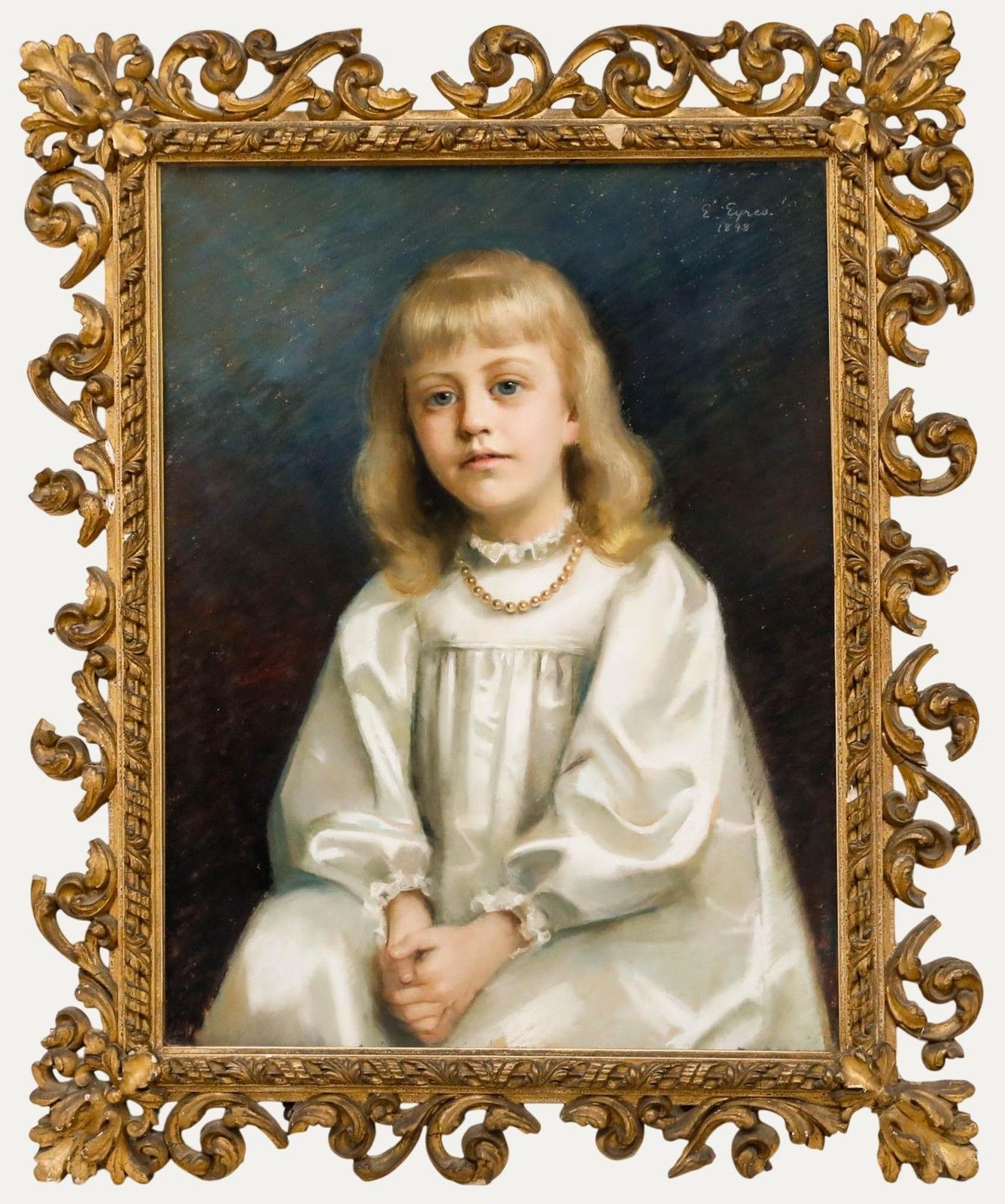 Emily Eyres (1850 1910) For Restoration 1898 Pastel, Little Girl In White