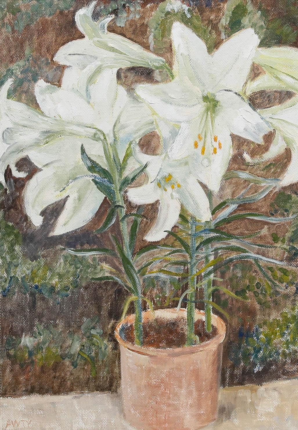 Olga Awty (1928 2014) 20th Century Oil, Lilies photo furniture