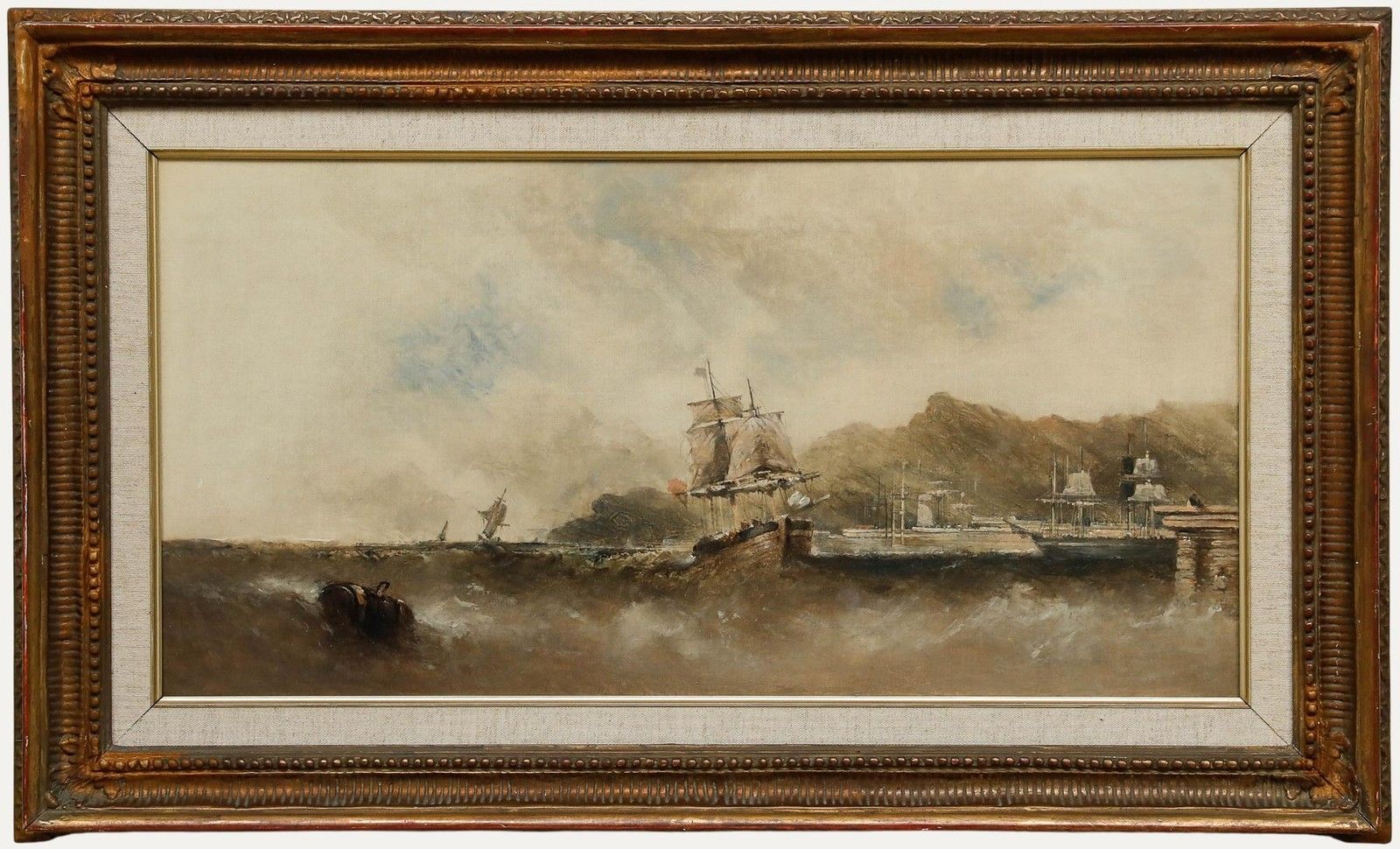 Attrib. William Mcalpine 19th Century Oil, Sailing In Choppy Waters