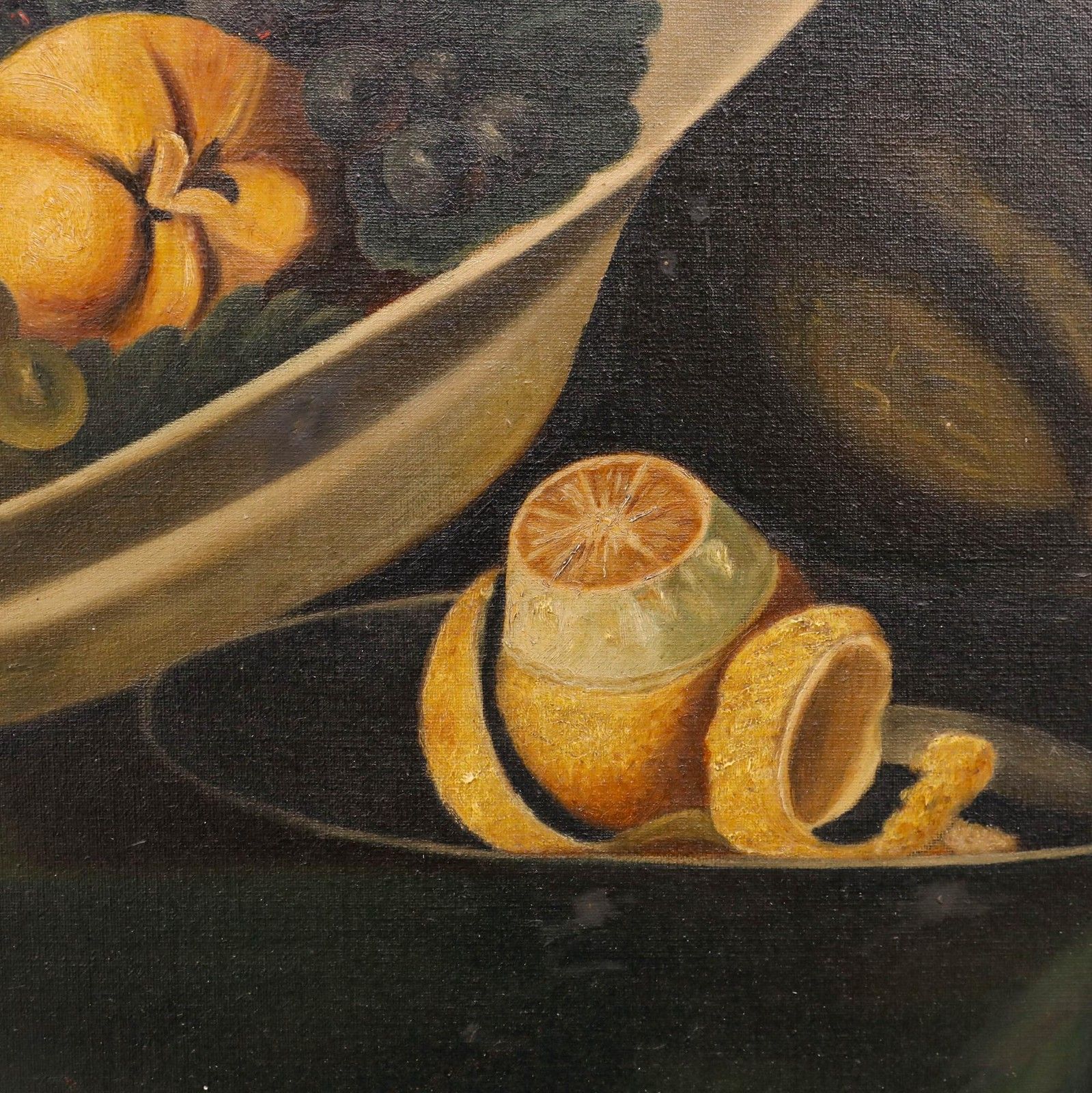 L. Jones Mid 20th Century Oil, Still Life With A Bowl Of Fruit & Peeled Lemon photo Art